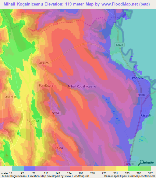 Mihail Kogalniceanu,Romania Elevation Map