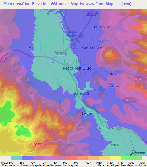 Miercurea-Ciuc,Romania Elevation Map