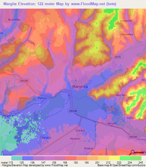 Margita,Romania Elevation Map