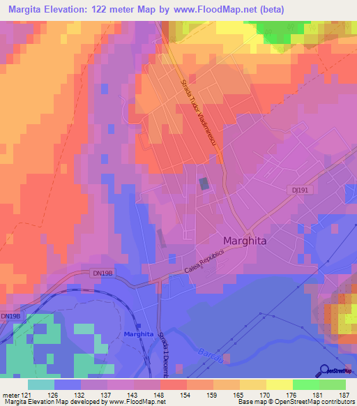 Margita,Romania Elevation Map