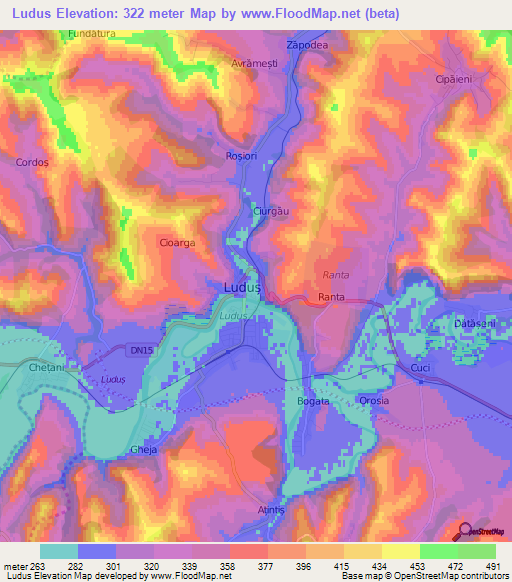 Ludus,Romania Elevation Map