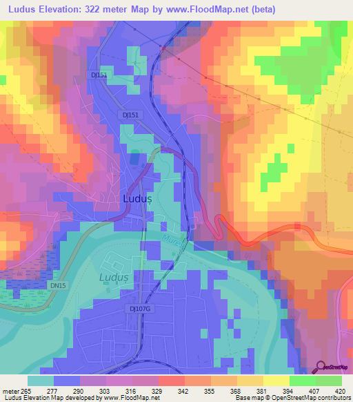 Ludus,Romania Elevation Map