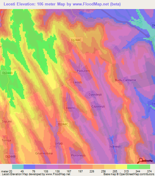 Leosti,Romania Elevation Map