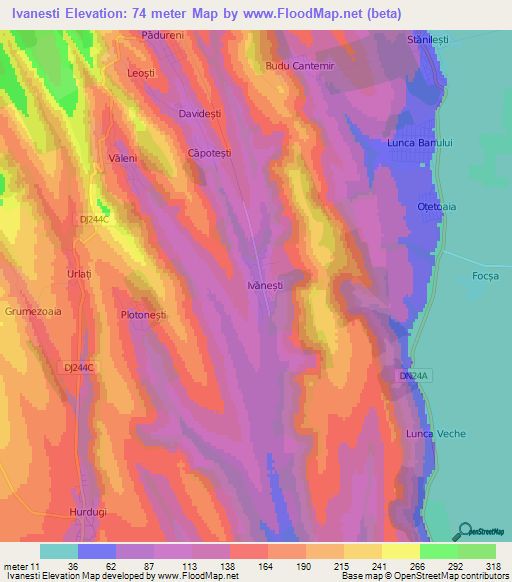 Ivanesti,Romania Elevation Map