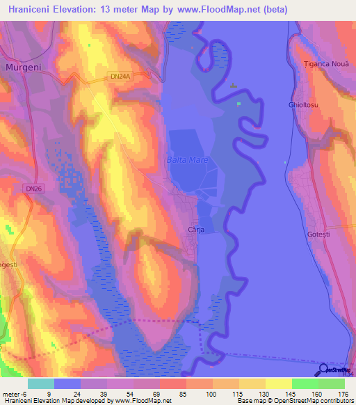 Hraniceni,Romania Elevation Map