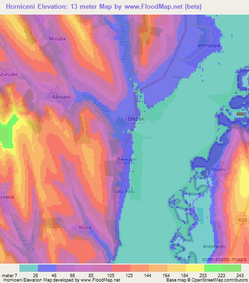 Horniceni,Romania Elevation Map