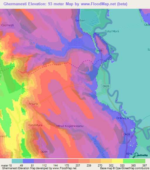 Ghermanesti,Romania Elevation Map