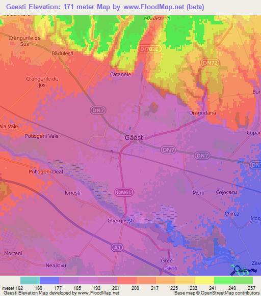 Gaesti,Romania Elevation Map