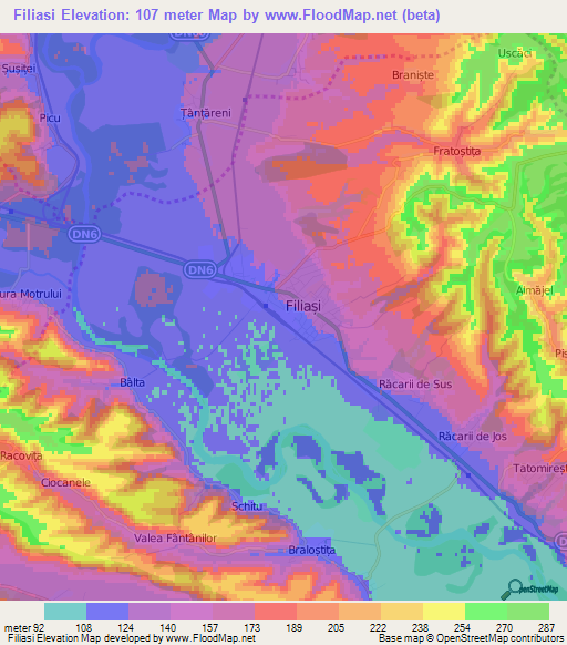 Filiasi,Romania Elevation Map