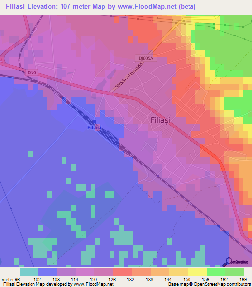 Filiasi,Romania Elevation Map