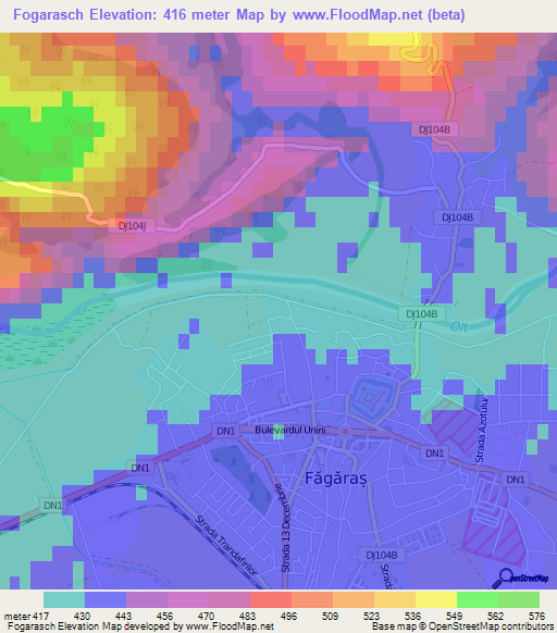 Fogarasch,Romania Elevation Map