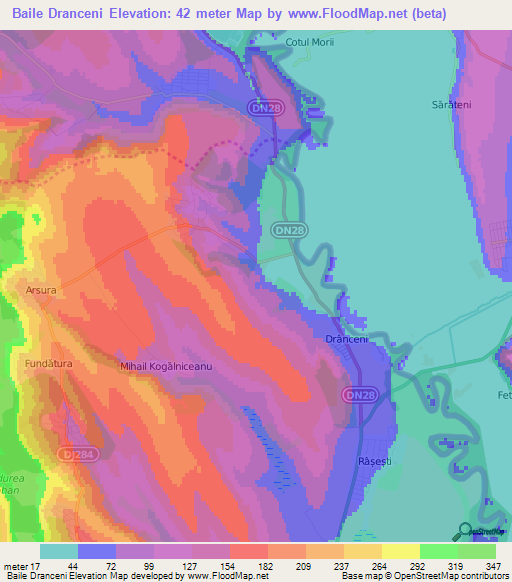 Baile Dranceni,Romania Elevation Map