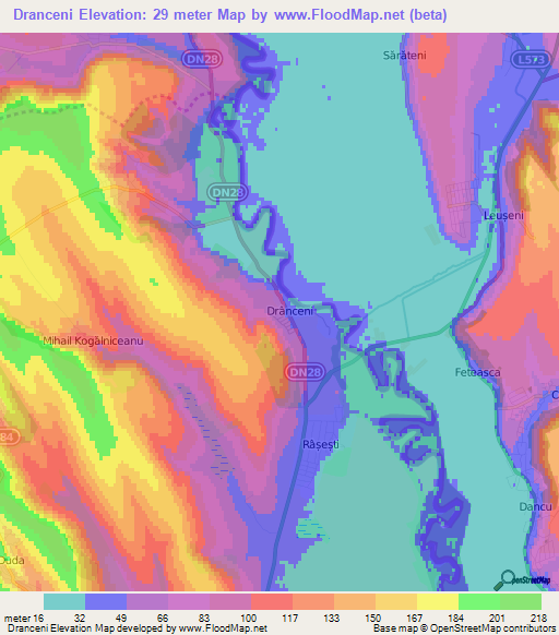 Dranceni,Romania Elevation Map