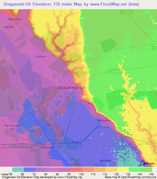 Draganesti-Olt,Romania Elevation Map