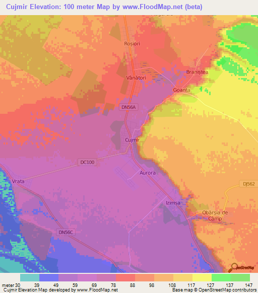 Cujmir,Romania Elevation Map