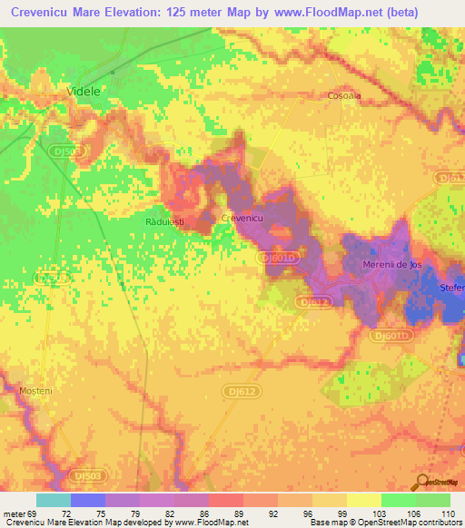 Crevenicu Mare,Romania Elevation Map