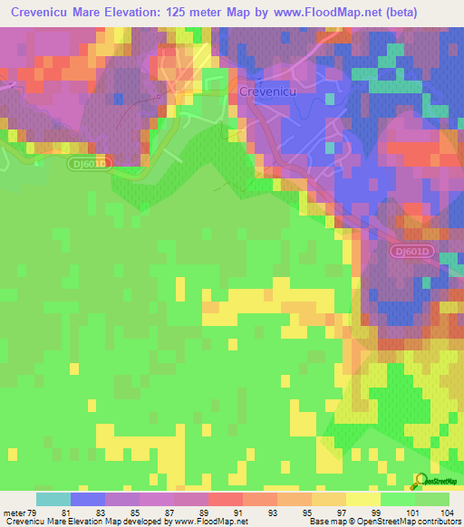 Crevenicu Mare,Romania Elevation Map