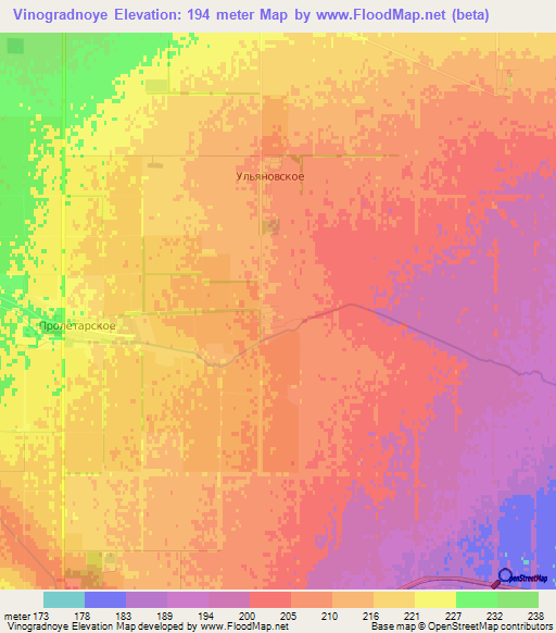 Vinogradnoye,Russia Elevation Map