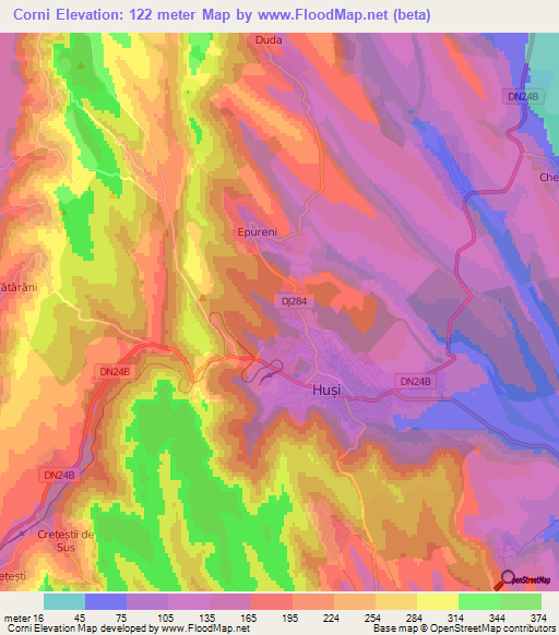 Corni,Romania Elevation Map