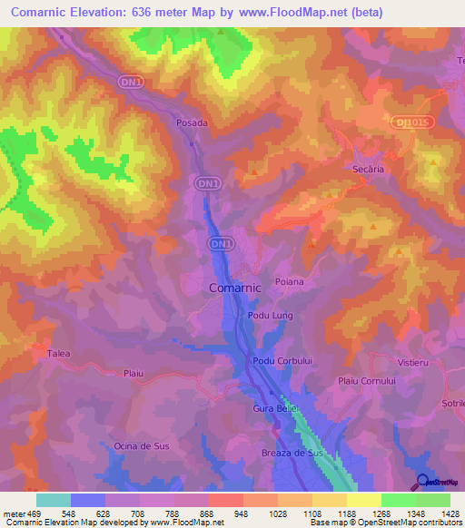 Comarnic,Romania Elevation Map