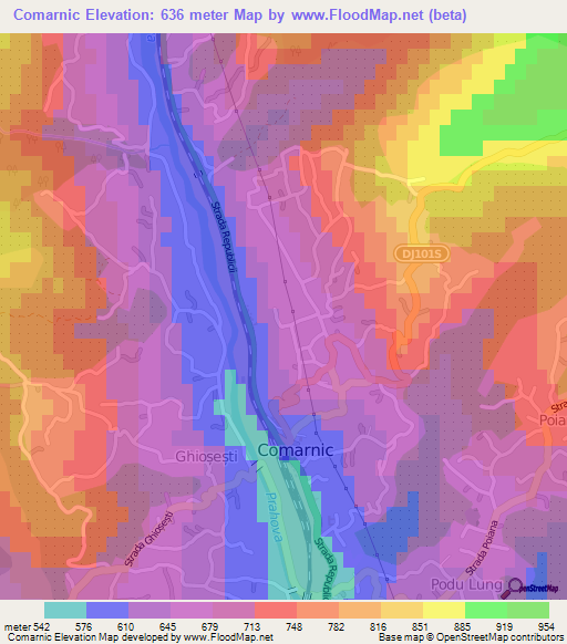 Comarnic,Romania Elevation Map