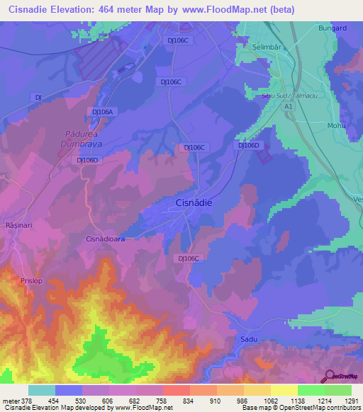 Cisnadie,Romania Elevation Map