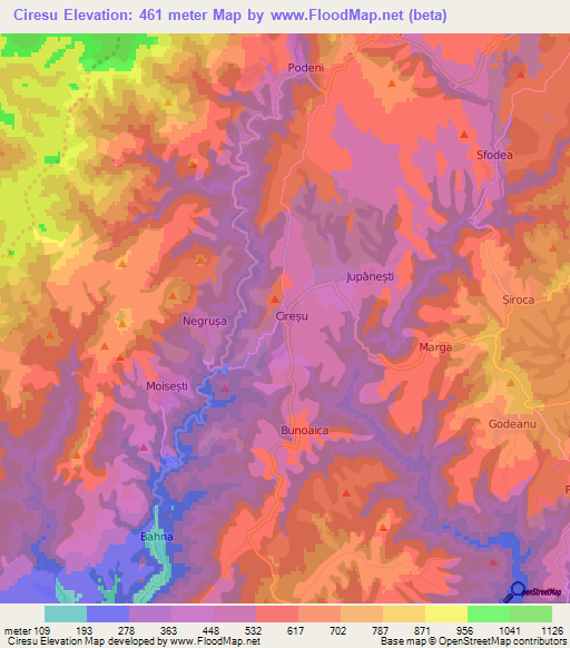 Ciresu,Romania Elevation Map