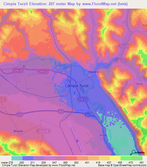 Cimpia Turzii,Romania Elevation Map