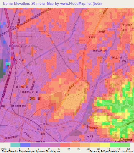 Ebina,Japan Elevation Map