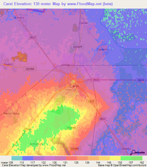 Carei,Romania Elevation Map