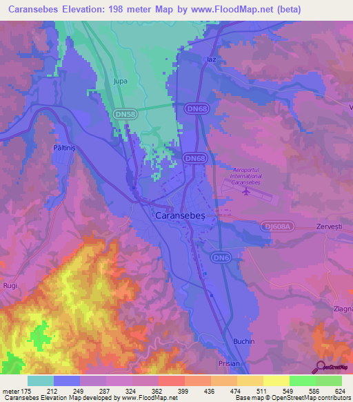 Caransebes,Romania Elevation Map