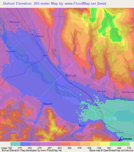 Buhusi,Romania Elevation Map