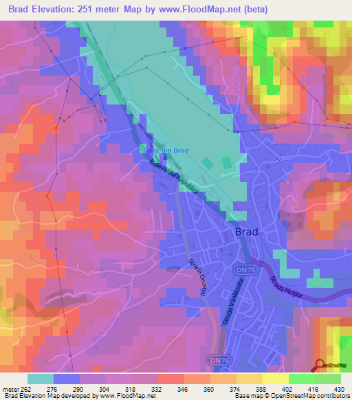 Brad,Romania Elevation Map