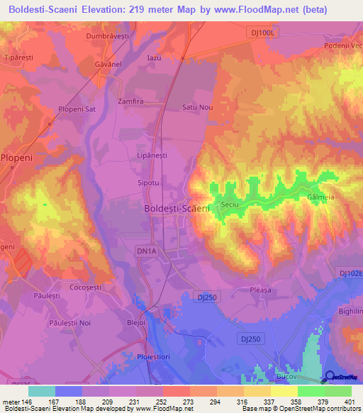 Boldesti-Scaeni,Romania Elevation Map