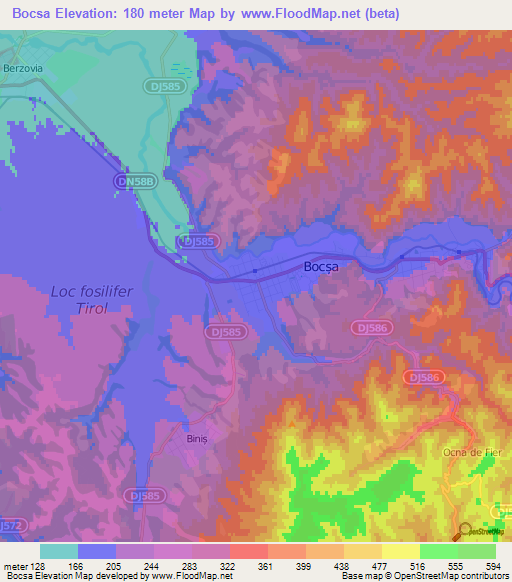 Bocsa,Romania Elevation Map