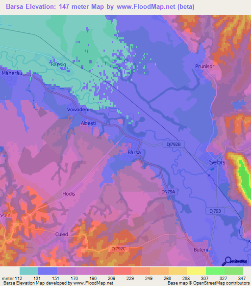 Barsa,Romania Elevation Map