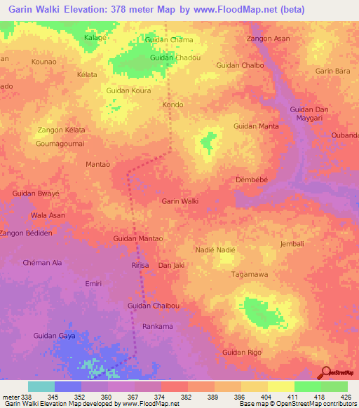 Garin Walki,Niger Elevation Map