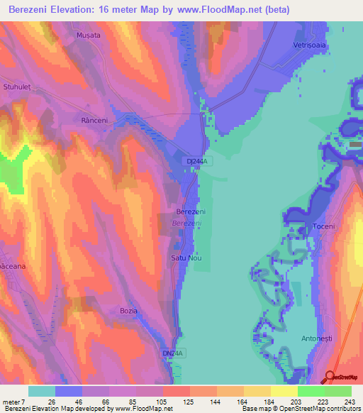 Berezeni,Romania Elevation Map