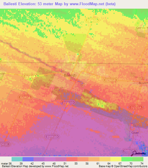 Bailesti,Romania Elevation Map