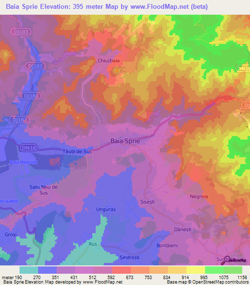 Baia Sprie,Romania Elevation Map