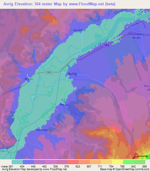 Avrig,Romania Elevation Map