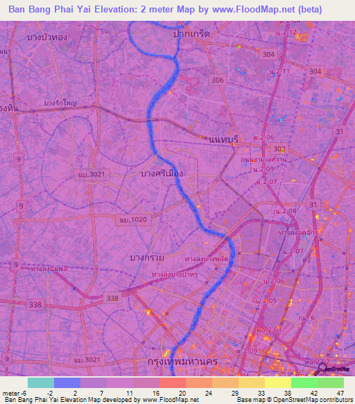 Elevation of Ban Bang Phai Yai,Thailand Elevation Map, Topography, Contour