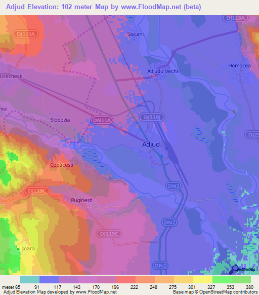 Adjud,Romania Elevation Map