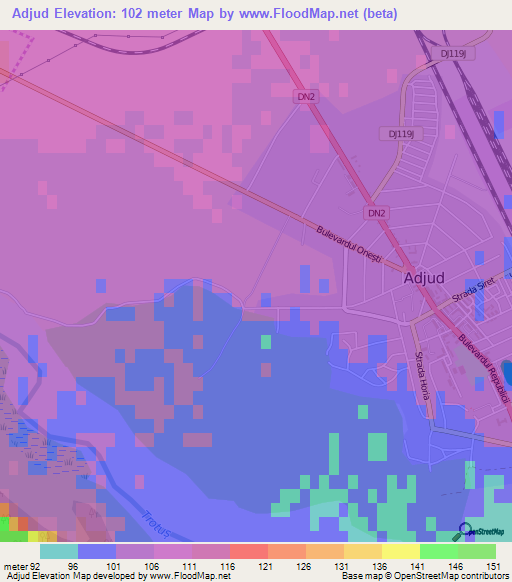 Adjud,Romania Elevation Map