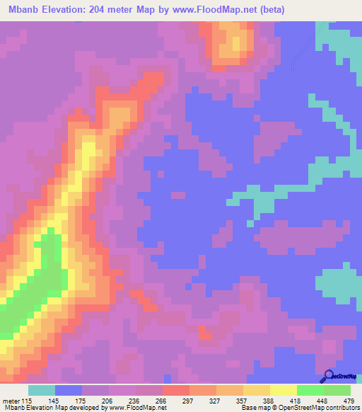 Mbanb,Guinea Elevation Map