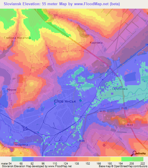 Sloviansk,Ukraine Elevation Map