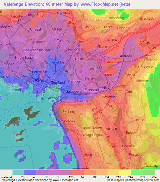 Valerenga,Norway Elevation Map