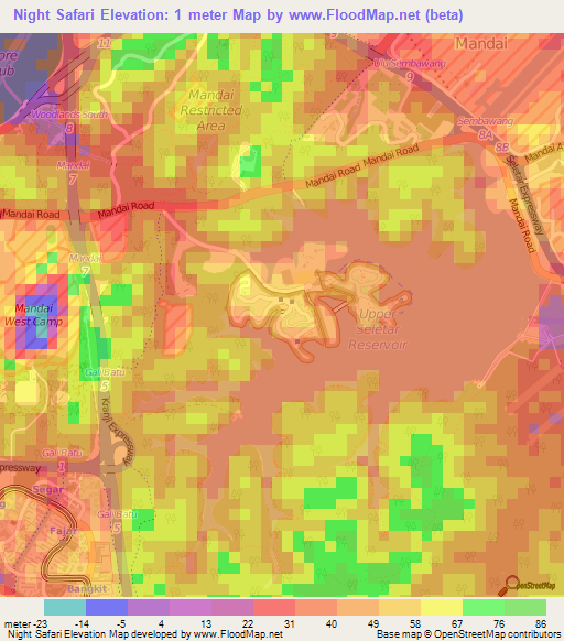 Night Safari,Singapore Elevation Map