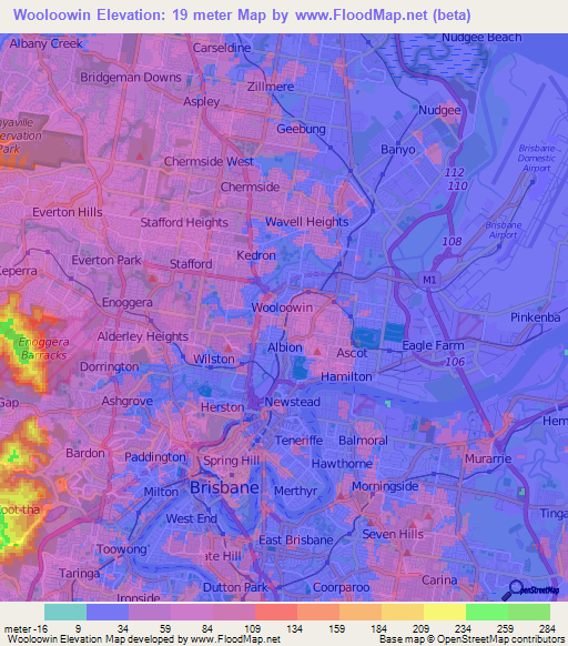 Wooloowin,Australia Elevation Map