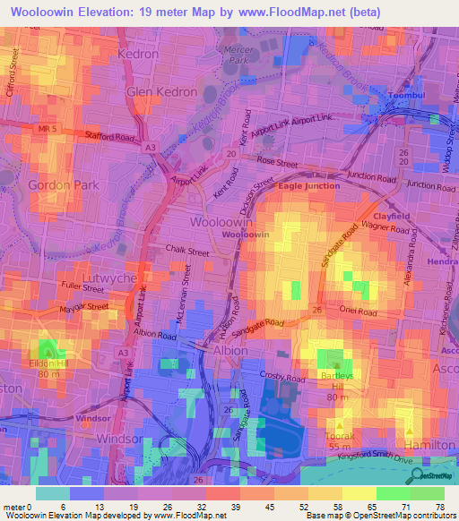 Wooloowin,Australia Elevation Map